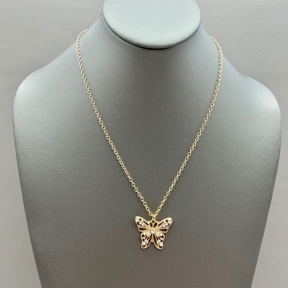 Steve Madden Necklace Womens Gold Butterfly Pendant‎ Rhinestone Accents 18 Inch